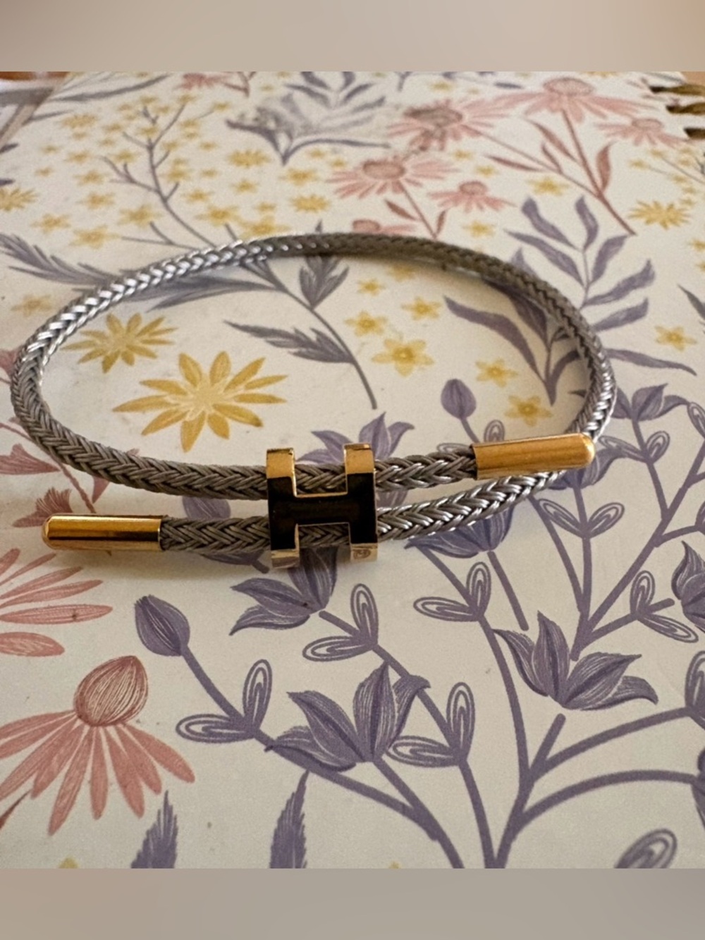 Gray Cord Bracelet with Gold tone